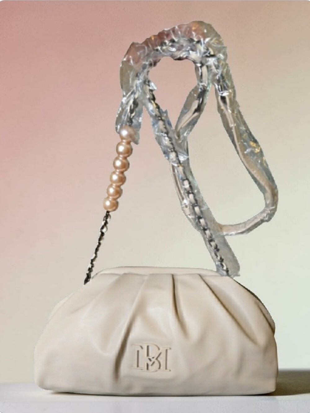 Badgley Mischka Ivory Pleated Clutch w/ Optional Pearl Accent Crossbody NWT!